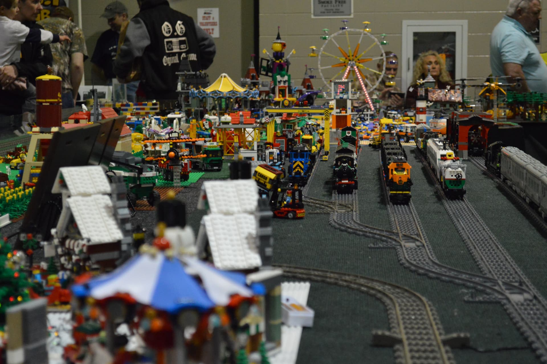 Large Lego train city layout